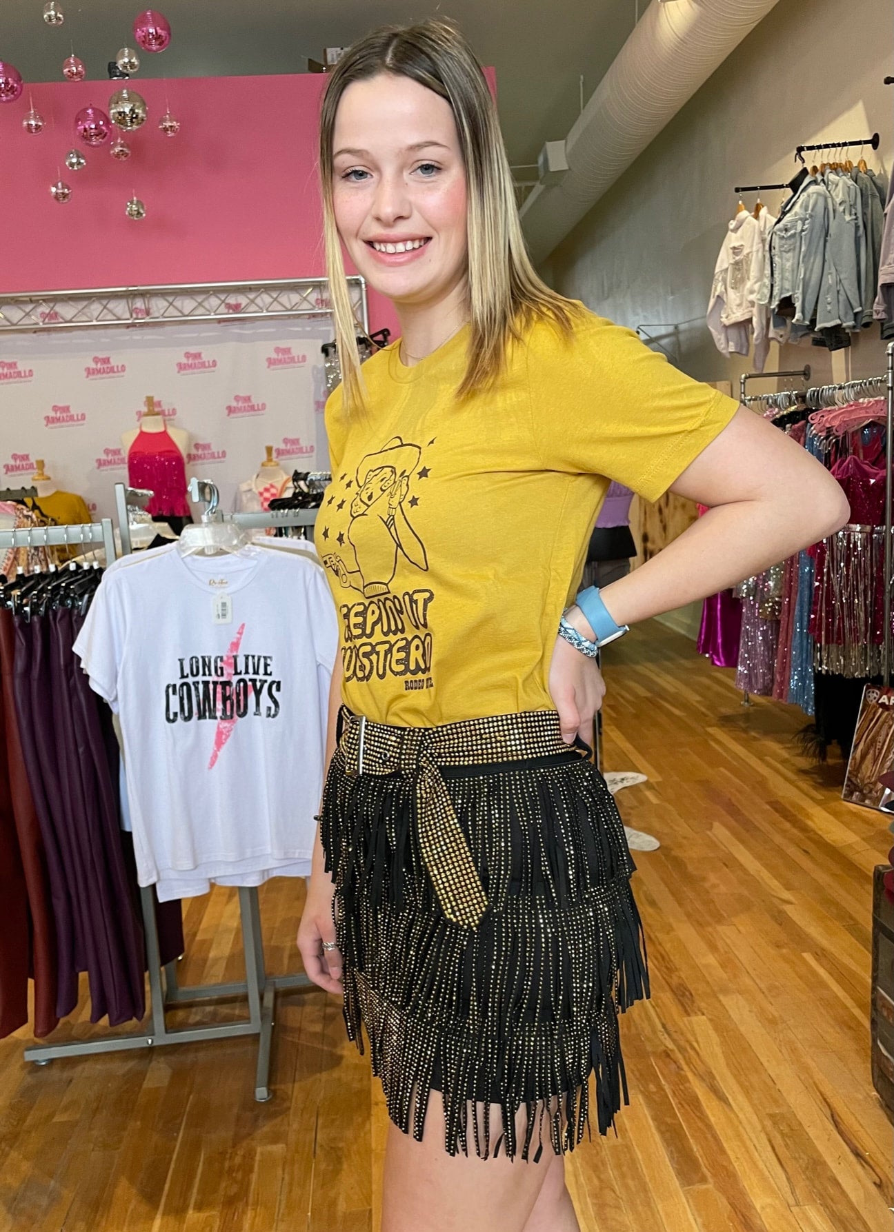 Gold Black Rhinestone Fringe Skirt Yee Haw Country Outfitters